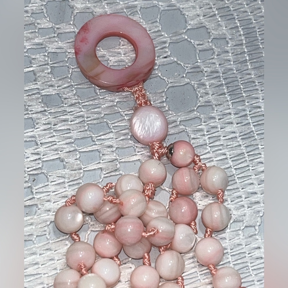 Gorgeous Vintage Pink Dyed MOP Five Strand Necklace 22” - Picture 7 of 7